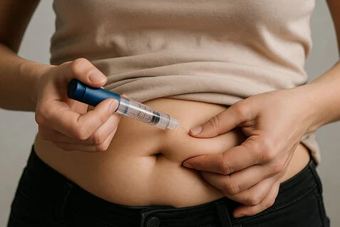 una donna che si accinge a iniettarsi insulina per combattere il diabete